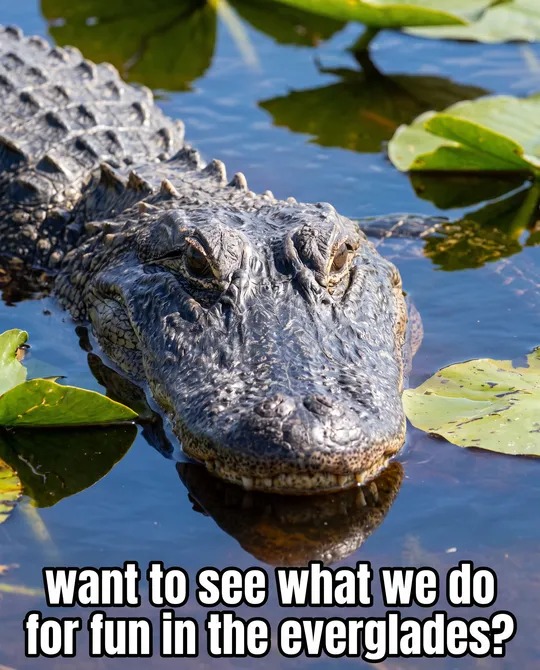 Alligator resting among lily pads in the Florida Everglades